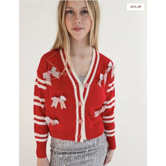 No Comment Girls Red Peppermint Christmas Ugly Sweater Large (14) NWT B9 - Picture 1 of 9